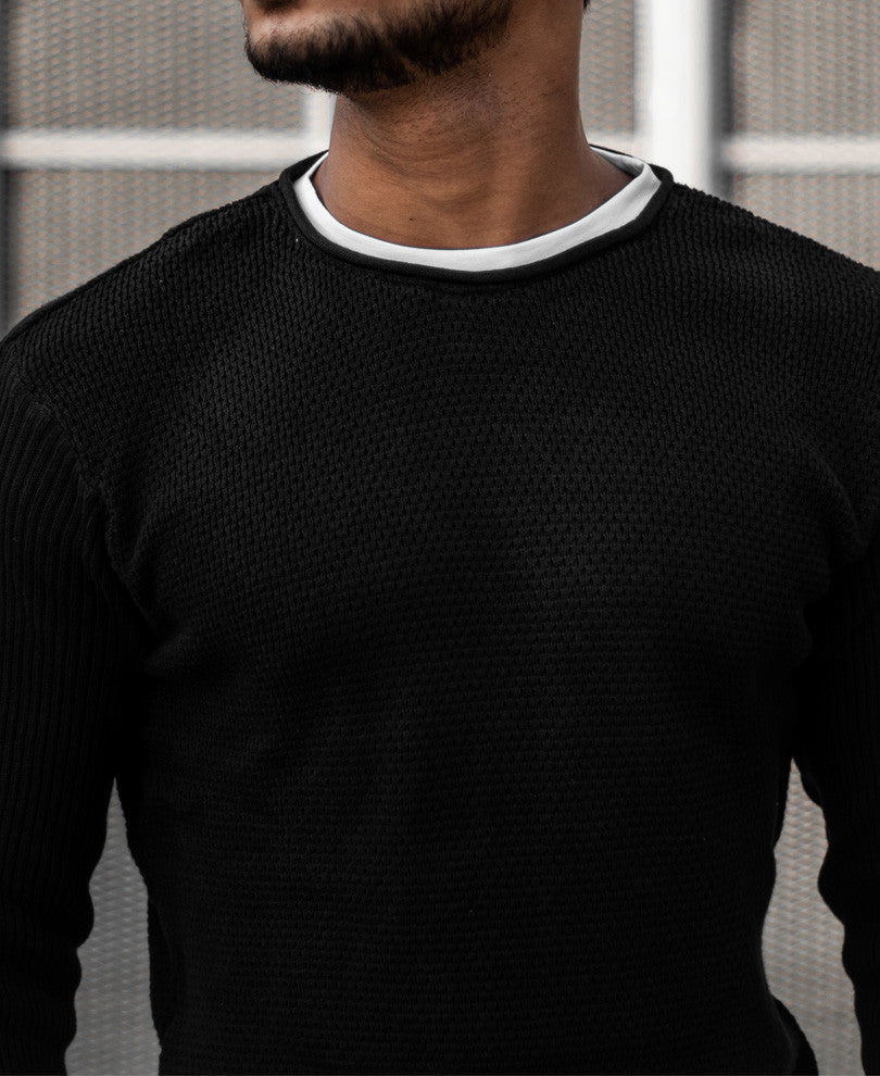 Black Knitted Full Sleeves T Shirt
