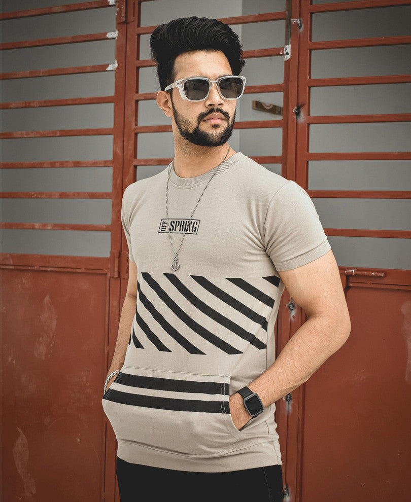 Beige Off Spring Printed Half Sleeves T Shirt