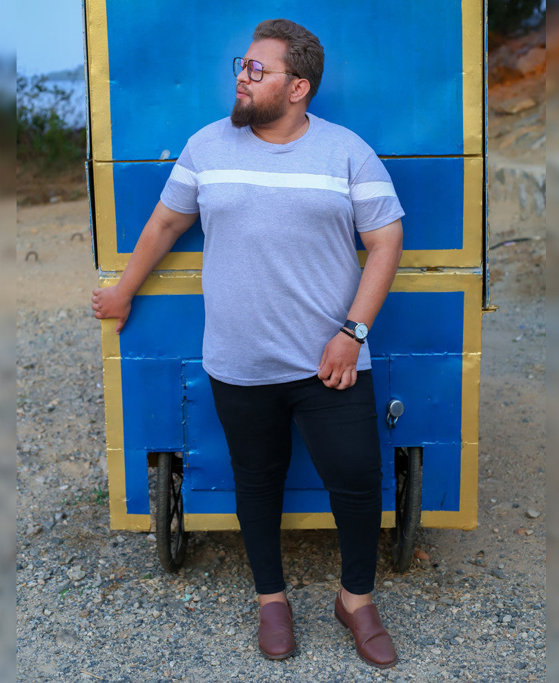 Acro Grey Plus Size Chest Tape Half Sleeves T Shirt