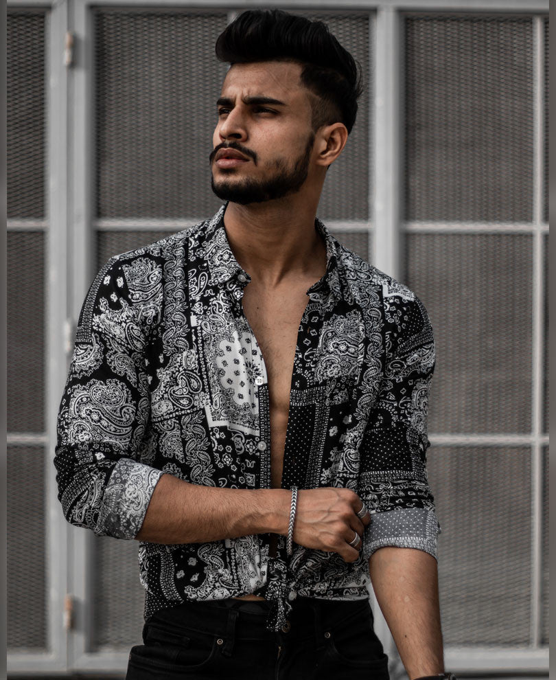 Black Bandana Print Full Sleeves Shirt