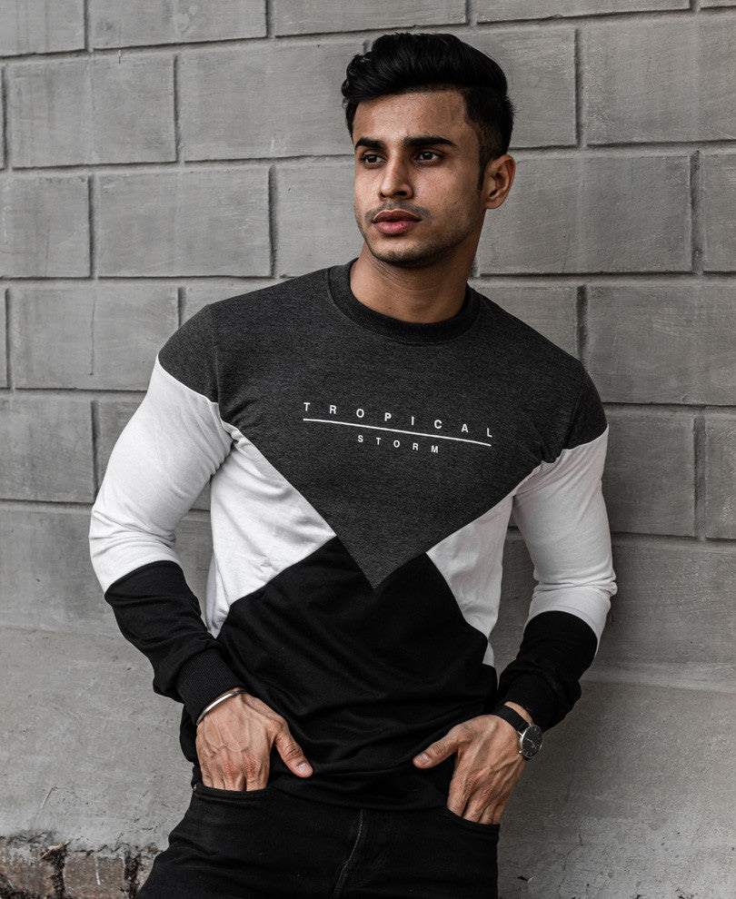 Grey Tropical Storm Printed Full Sleeves T-Shirt