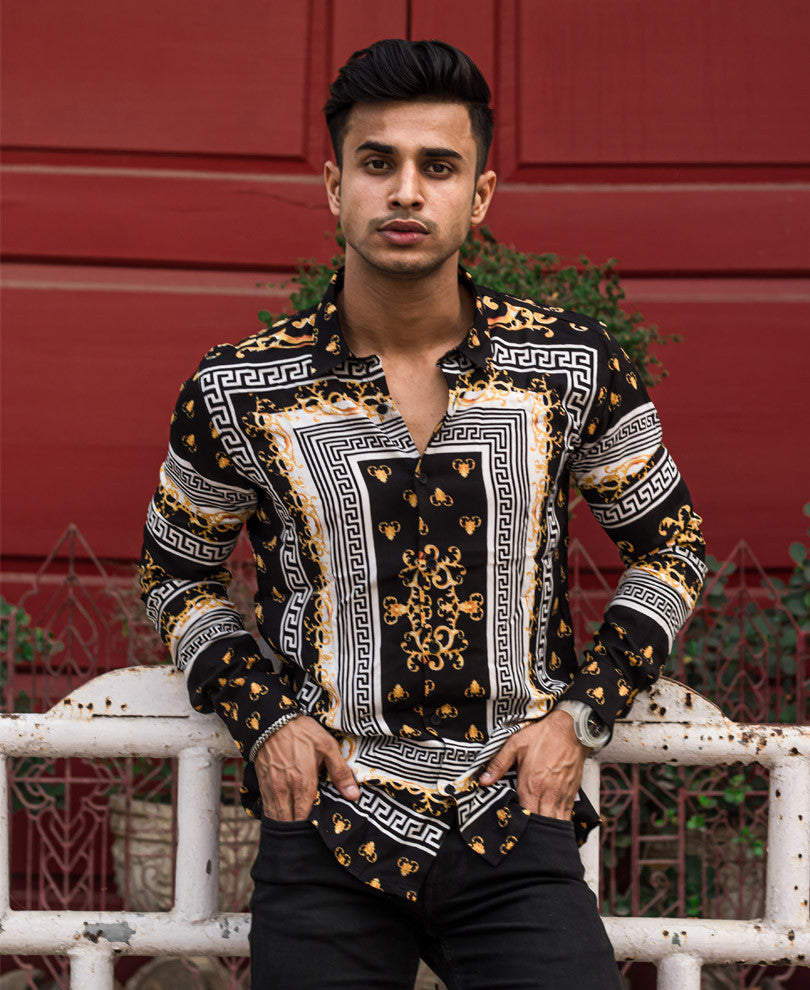 Black Scarf Print Full Sleeves Shirt