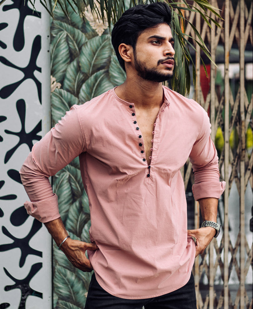 Peach Plain Kurta Full Sleeves Shirt