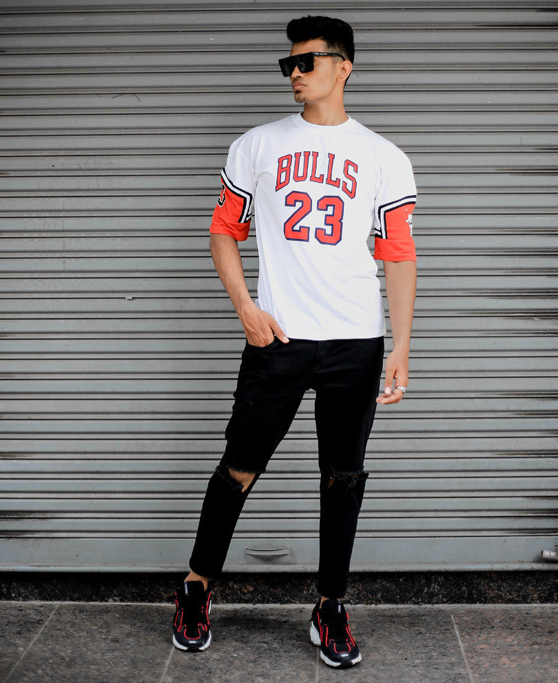 Basic Oversize Drop Shoulder White Bulls T Shirt