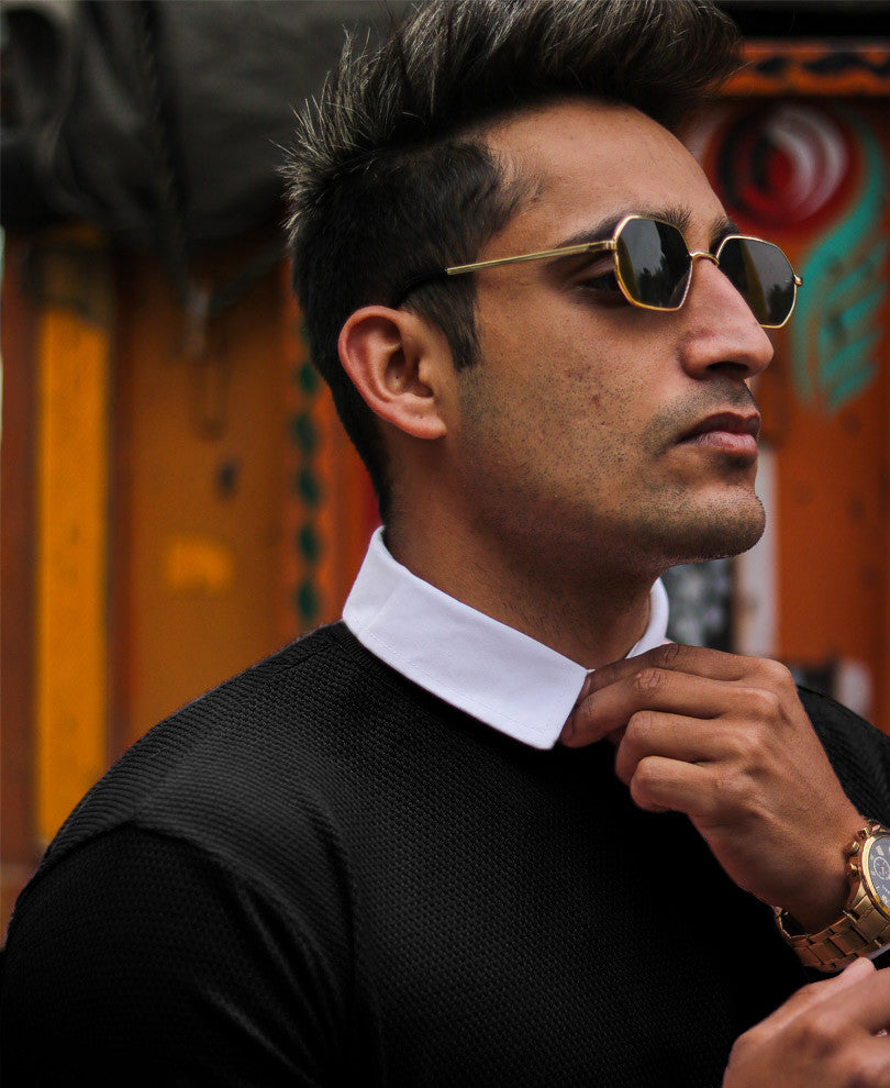 Black Collar Full Sleeves T Shirt
