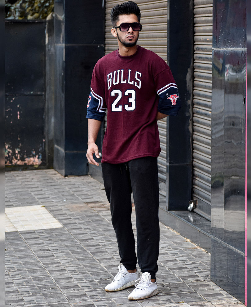 Maroon 23 Bulls Oversize Drop Shoulder T Shirt