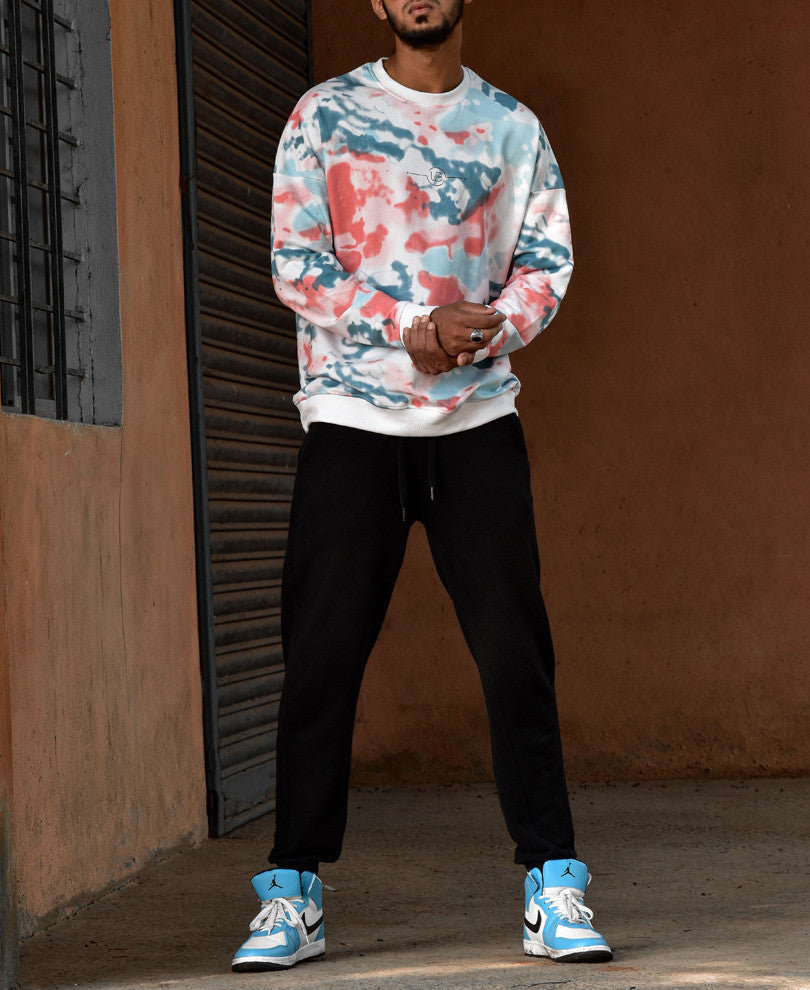 White and Orange Tie-Dye Sweatshirt