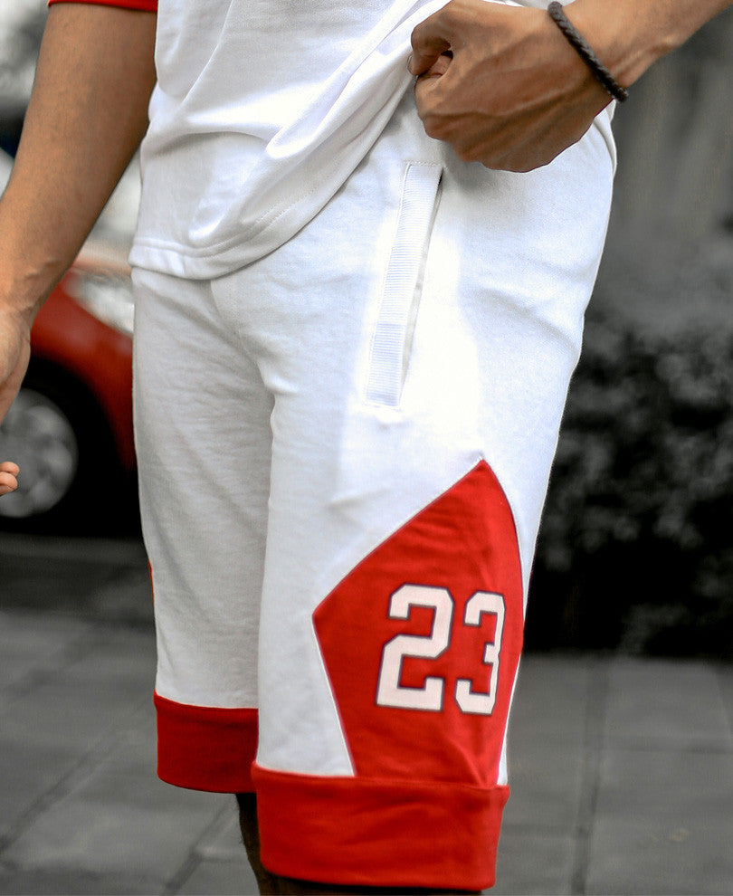 White and Red Bulls Shorts