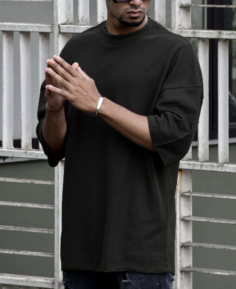 Urban Black Solid Oversize Drop Shoulder T Shirt
