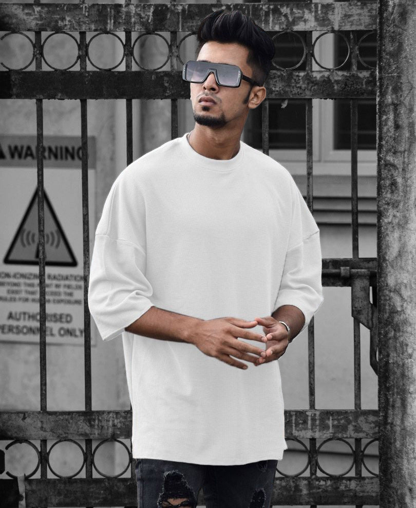 Urban White Solid Oversize Drop Shoulder T Shirt