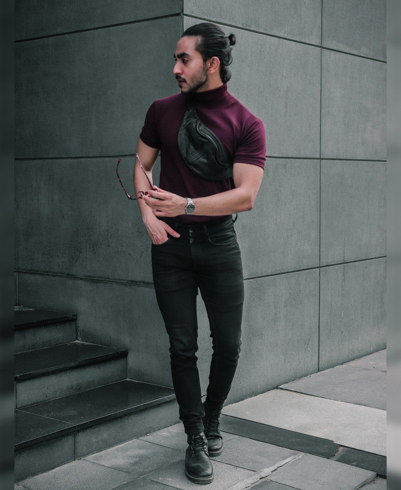 Maroon Plain Polo Neck Half Sleeves T Shirt