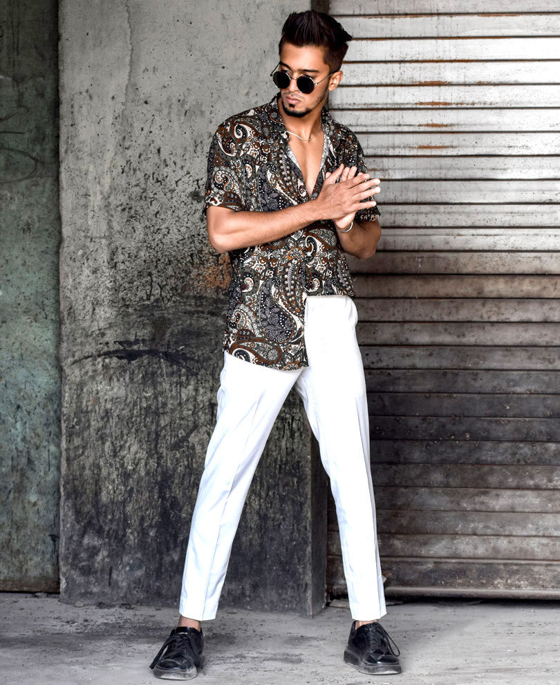Green Vintage Paisley Print Half Sleeves Shirt