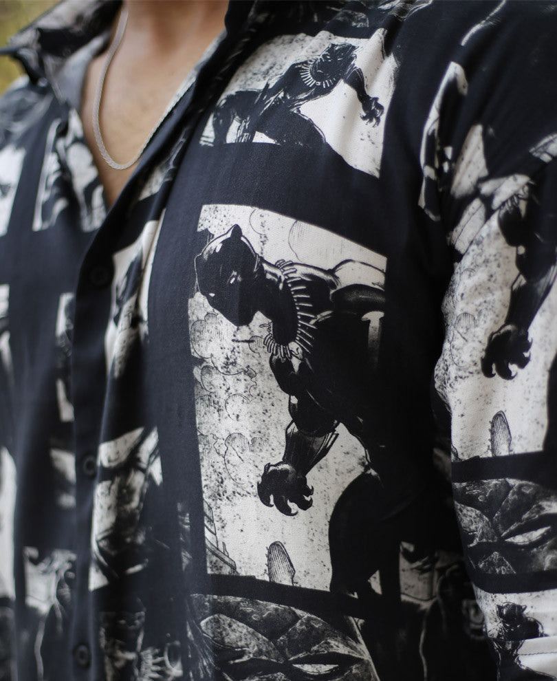 Black Panther Print Oversize Drop Shoulder Shirt