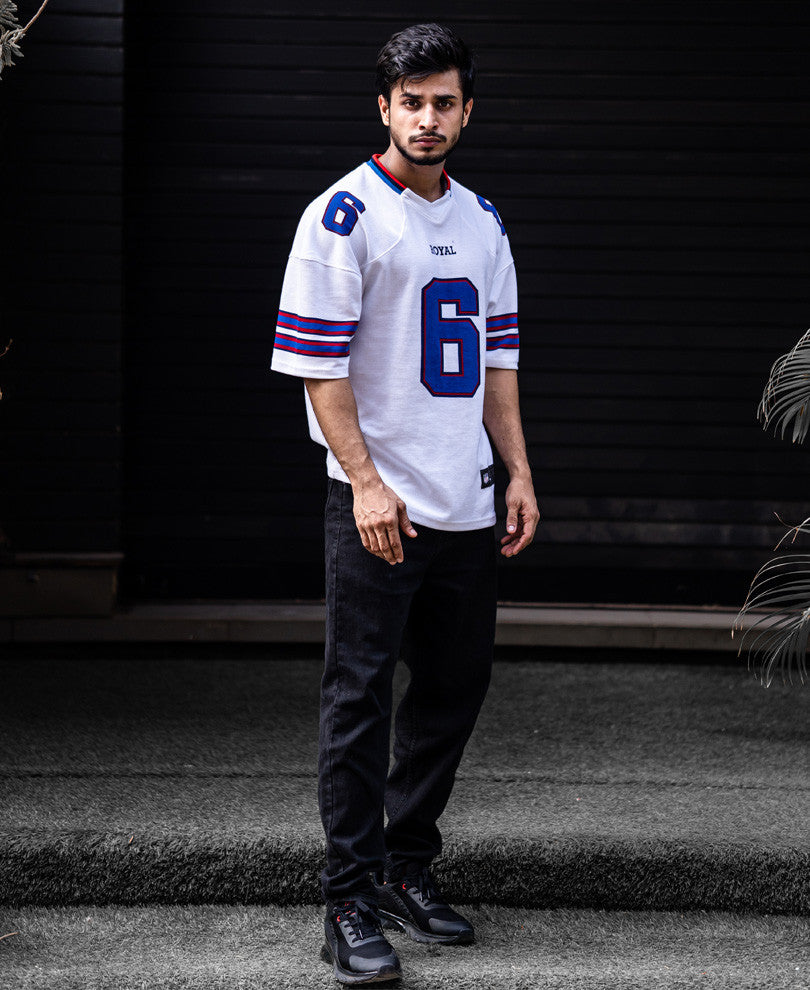 White Royal 6 Printed Oversize Drop Shoulder Jersey