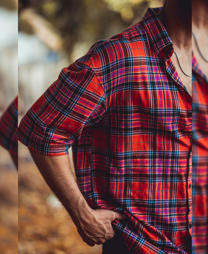 Red Checks Oversize Drop Shoulder Shirt