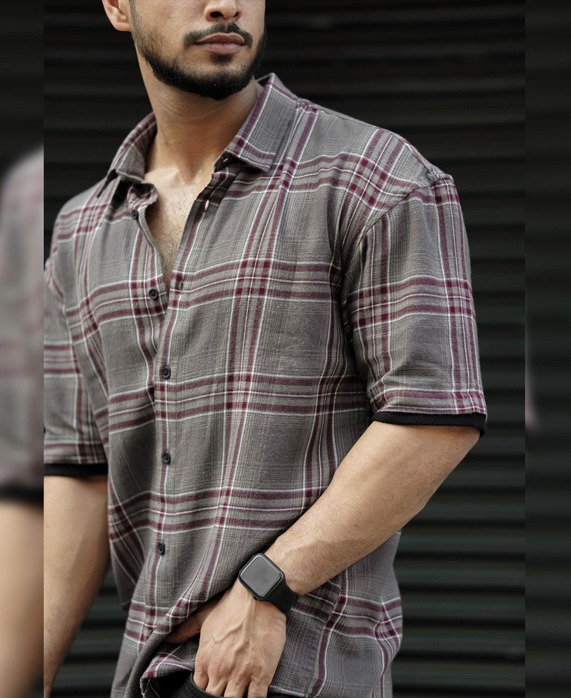Dark Grey Checks Oversize Drop Shoulder Shirt