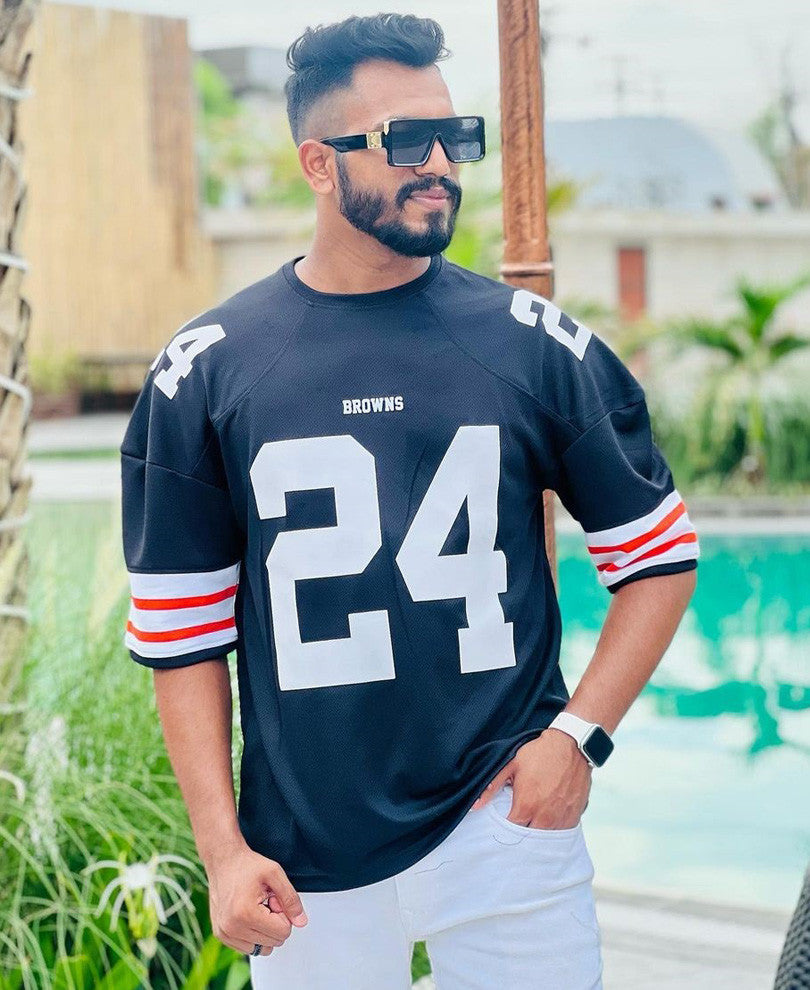 Black 24 Browns Print Oversize Drop Shoulder T Shirt
