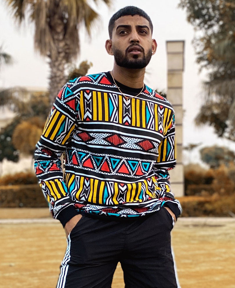 Black Abstract Print Full Sleeves T Shirt
