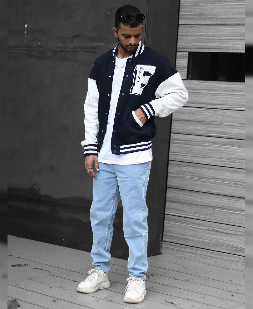 Navy Blue Varsity Oversize Jacket