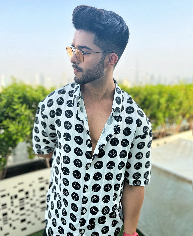 Black And White Constellations All Over Print Oversize Drop Shoulder Shirt