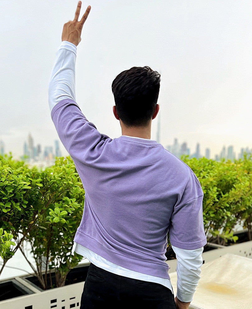 Purple With White Panel Attached Oversize Drop Shoulder T Shirt