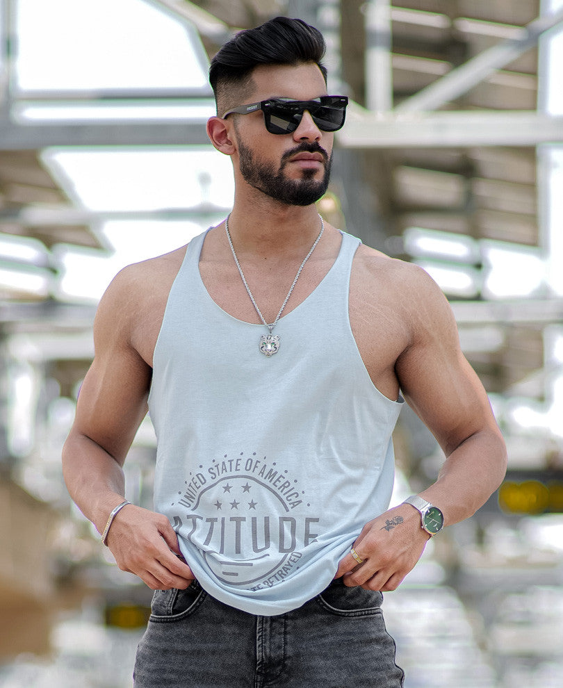 Sky Blue Attitude Print Gym Vest