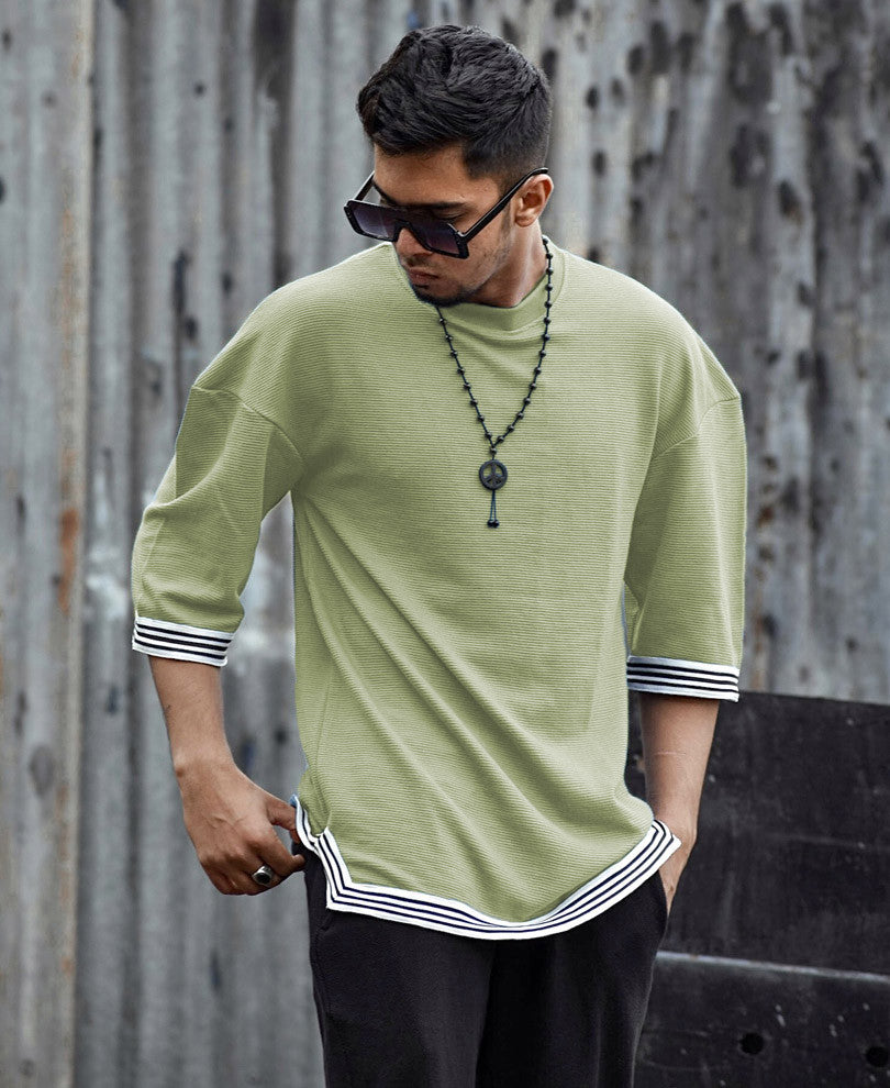 Mint Green Oversize Drop Shoulder With Stripe T Shirt