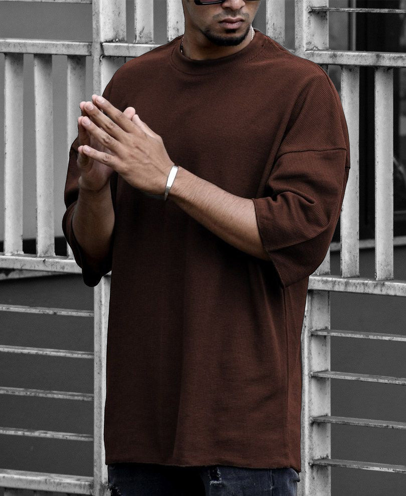 Urban Brown Solid Oversize Drop Shoulder T Shirt