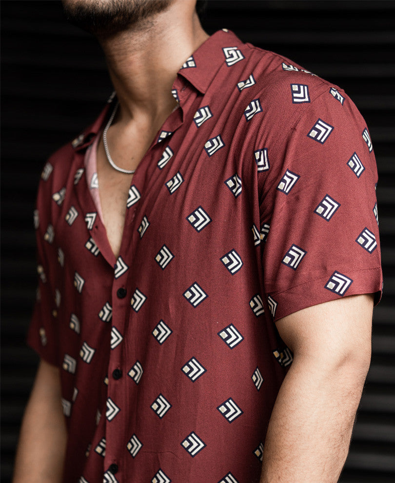 Maroon Tiny Box Printed Half Sleeves Shirt