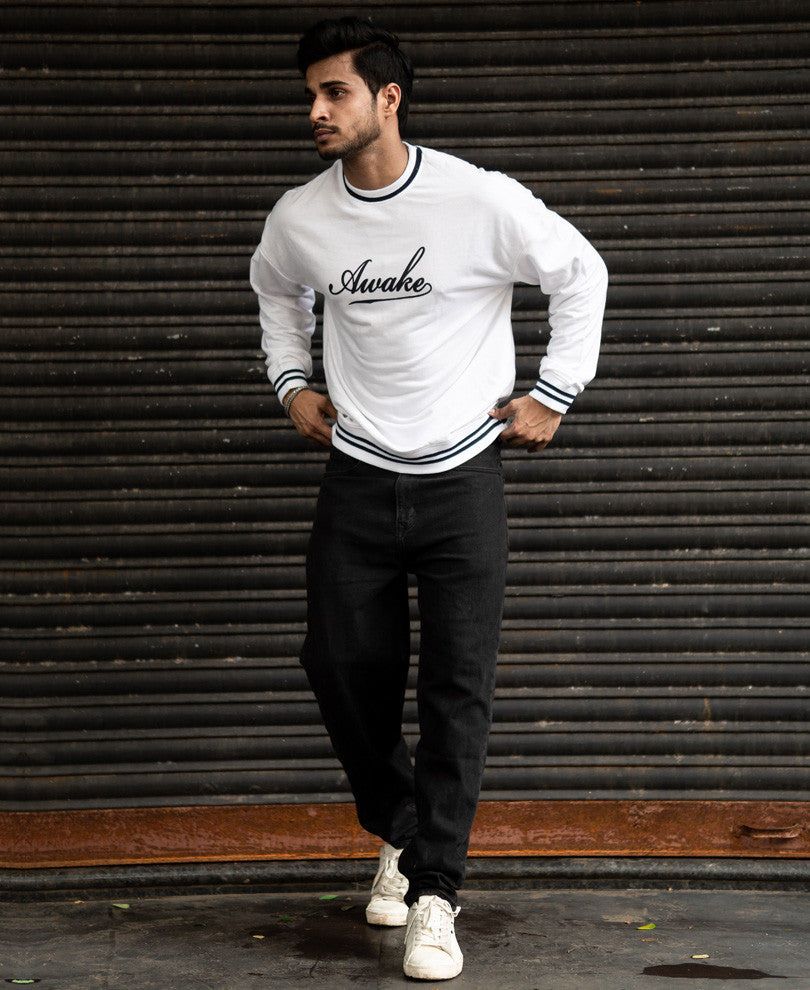 White Awake Print Oversize Drop Shoulder T Shirt