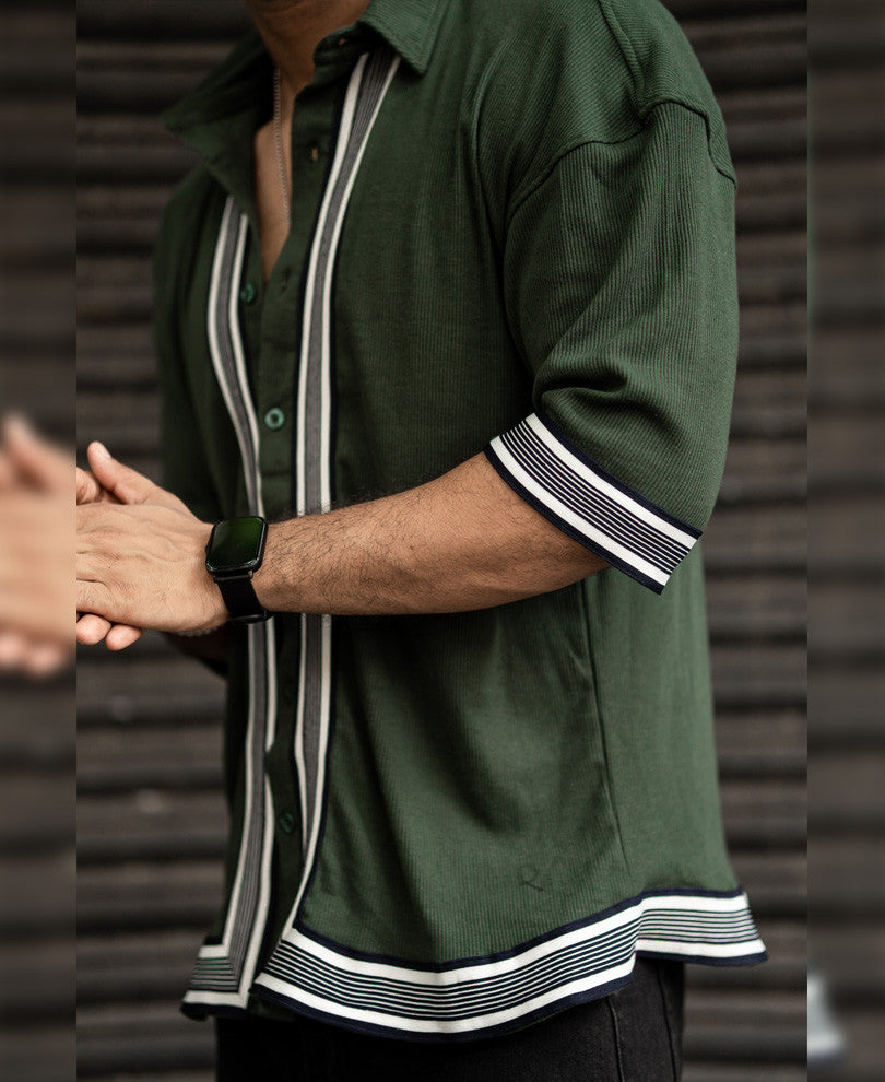 Olive Green Button Style Oversize Drop Shoulder T Shirt