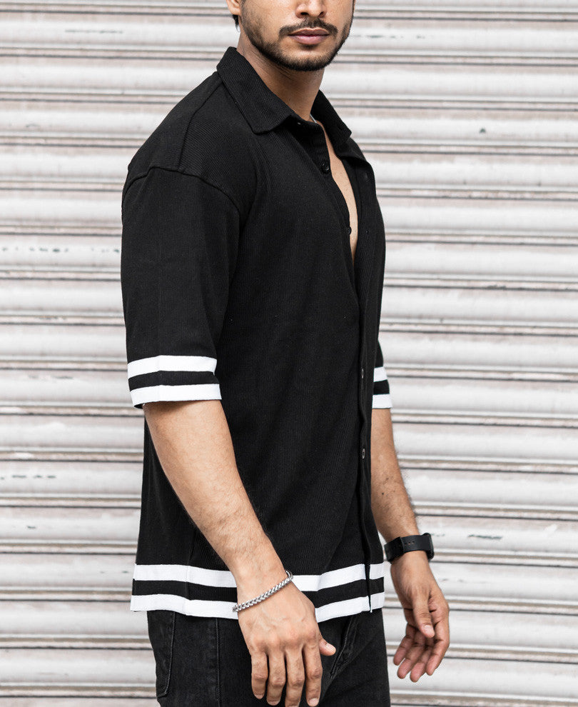 Black Button Style Oversize Drop Shoulder T Shirt