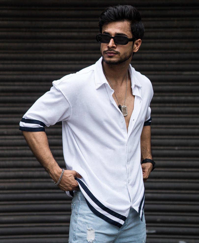 White Button Style Oversize Drop Shoulder T Shirt