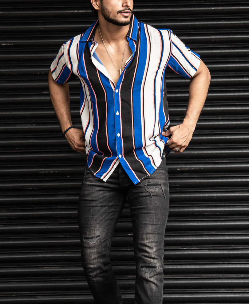 Blue With Multi Stripes Half Sleeves Shirt