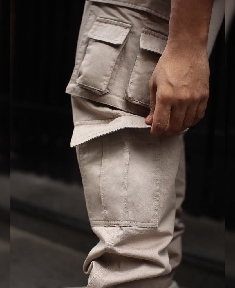 Beige Pocket Baggy Fit Cargo Pant