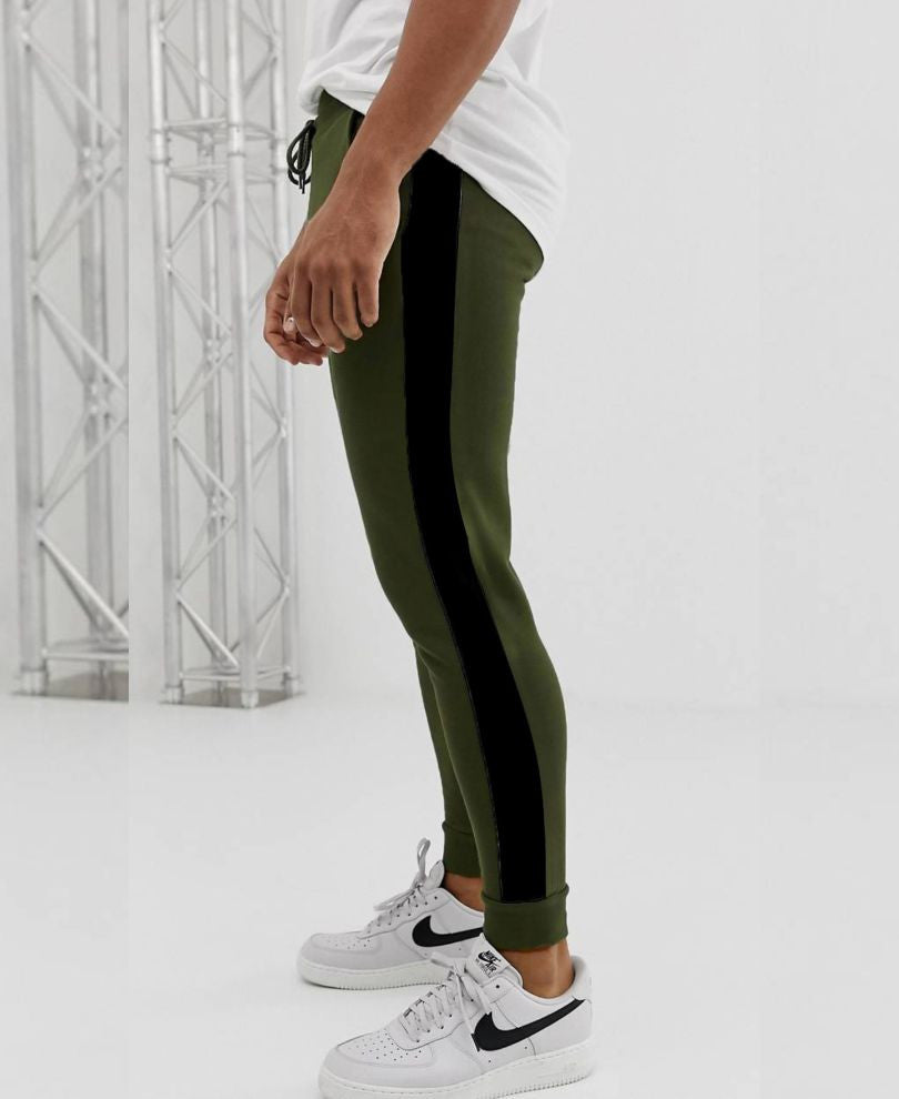 Mens Olive Green Stripes Track Pant
