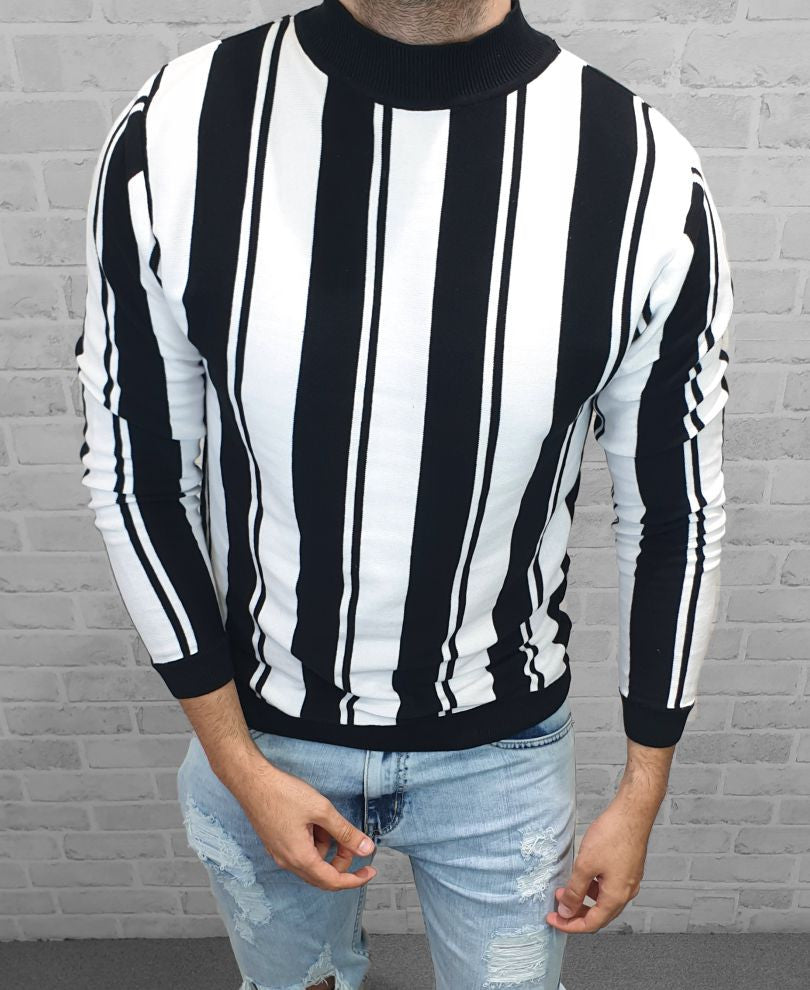 Black Stripe High Neck Full Sleeves T Shirt