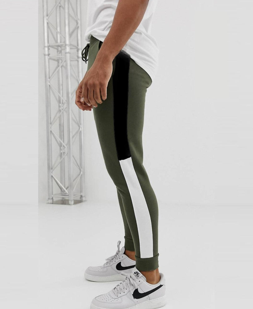 Olive Green Stripes Ribbed Joggers