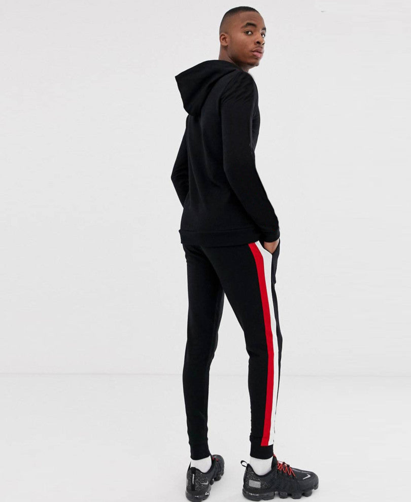 Black Double Stripes Ribbed Joggers