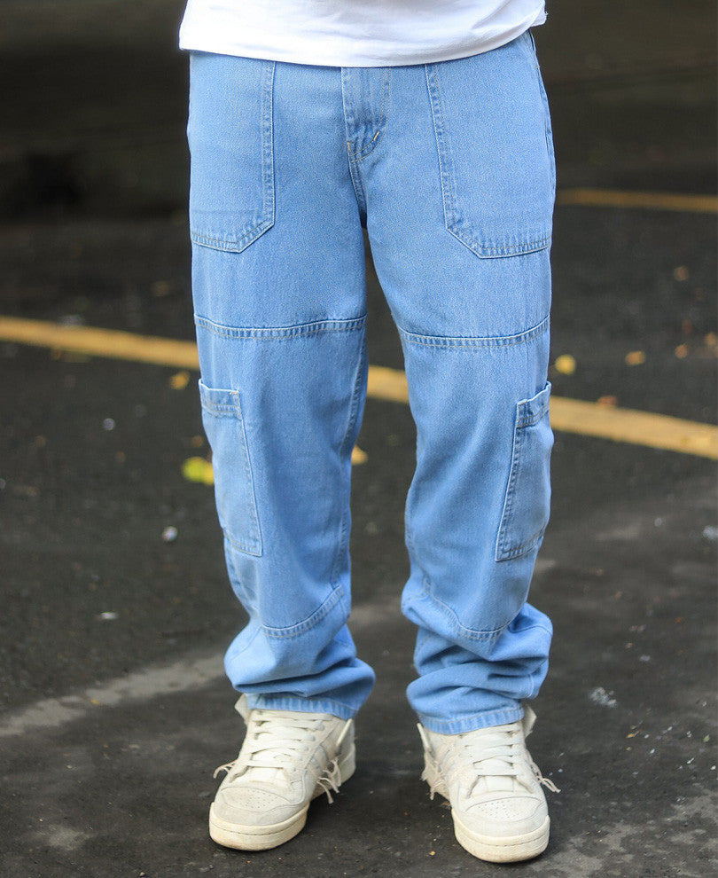 Sky Blue Cargo Baggy Fit Jeans