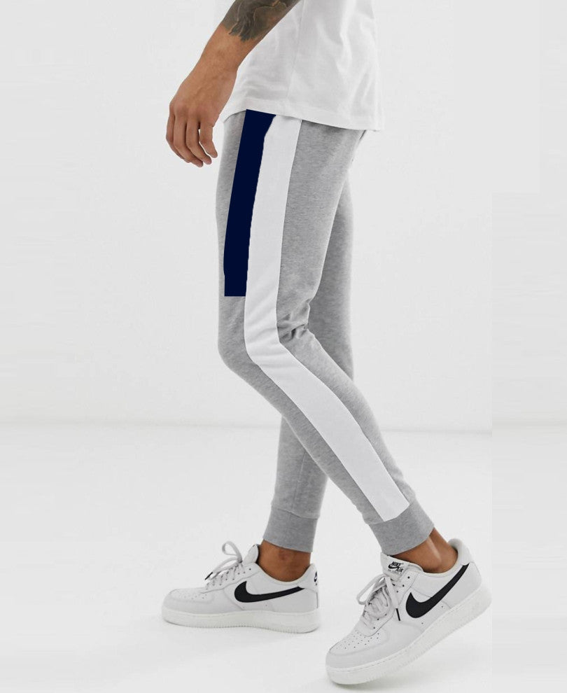 Grey Double Stripes Ribbed Track Pant
