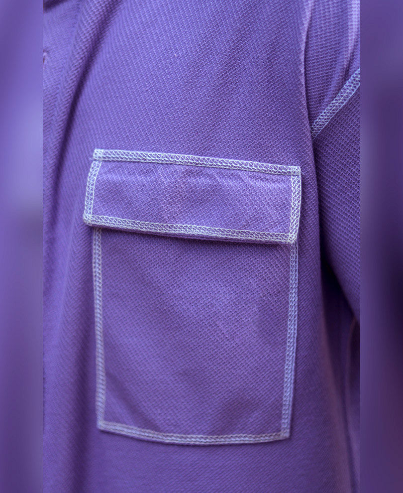 Purple Contrast Stitch Oversize Drop Shoulder Shirt