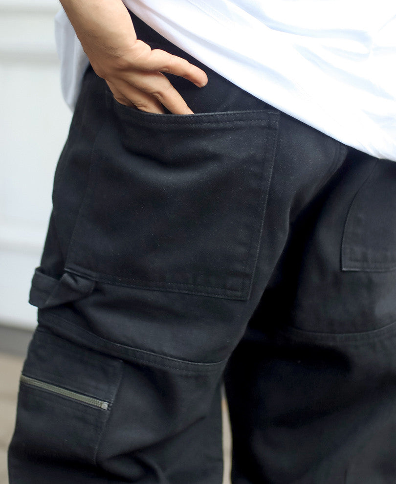 Black Side Pocket Zipped Denim Cargo Pant