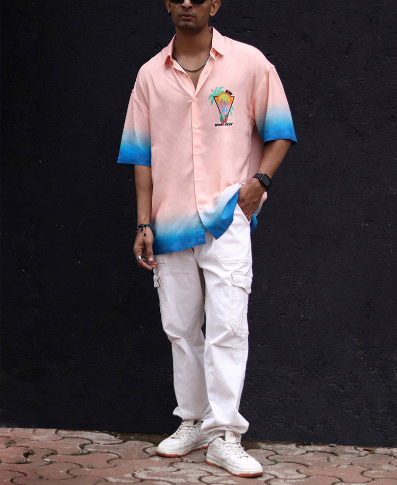 Peach Miami Print Oversized Shirt