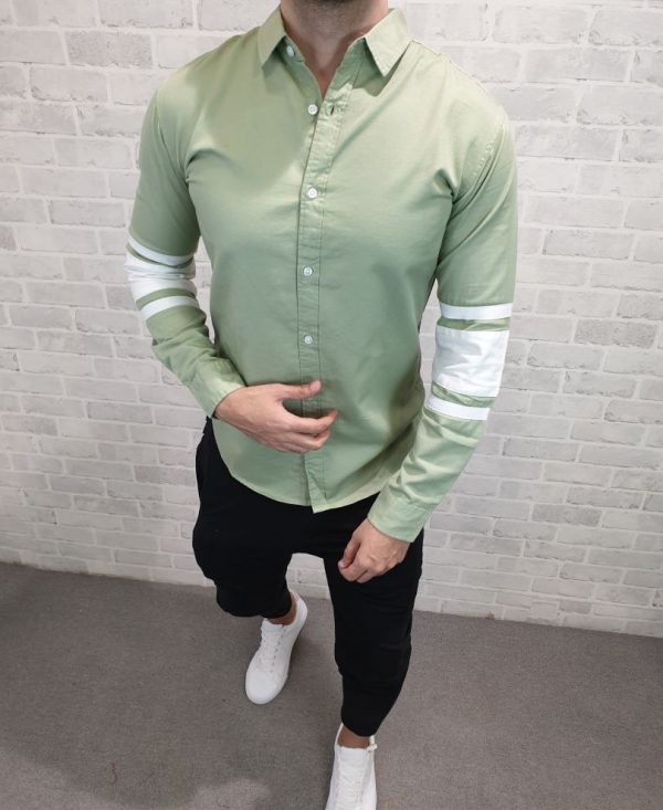 Pista Green Hand Stripes Full Sleeves Shirt