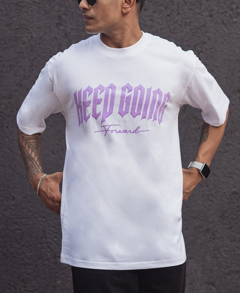 White Printed Oversized Half Sleeves T Shirt