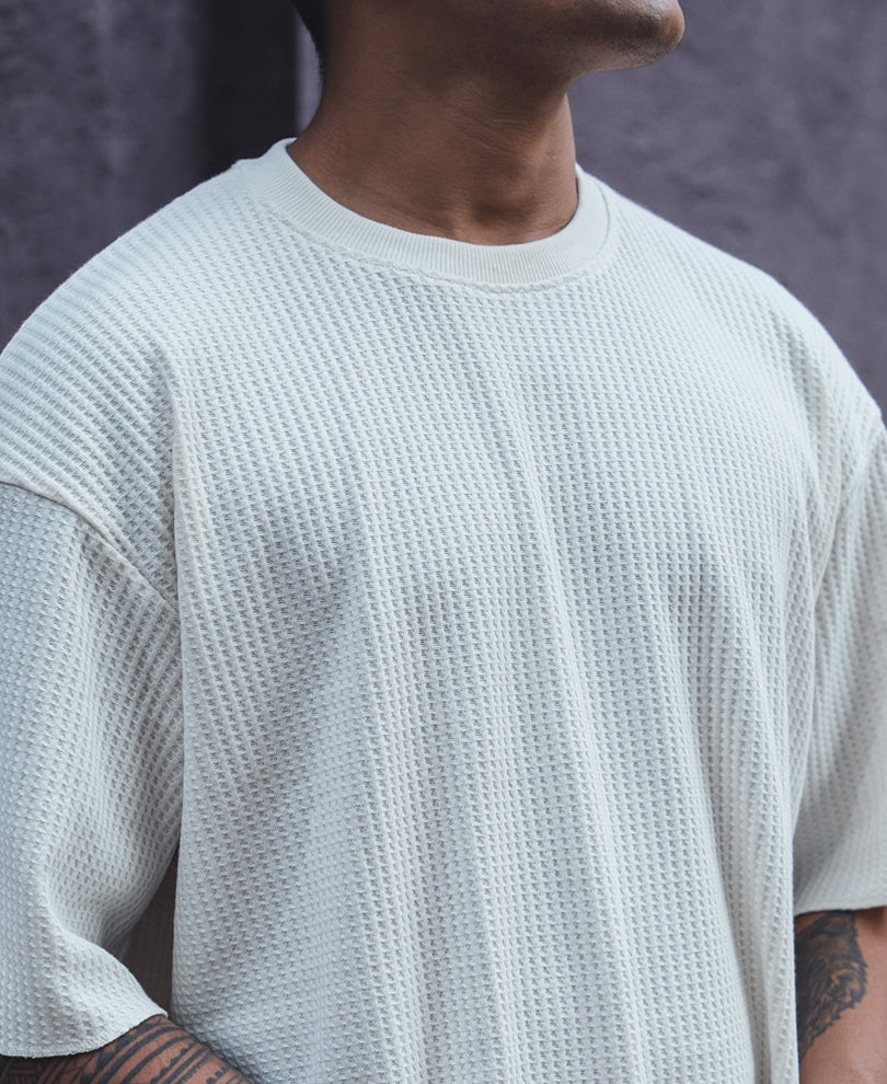 Off White Structured Oversized Half Sleeves T Shirt