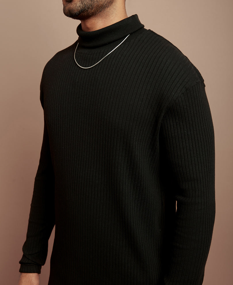 Black Turtle Neck Full Sleeves T Shirt
