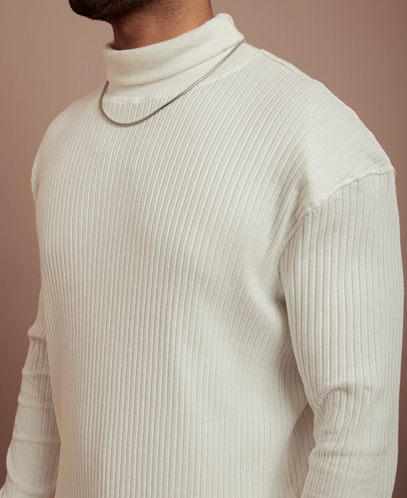 White Turtle Neck Full Sleeves T Shirt