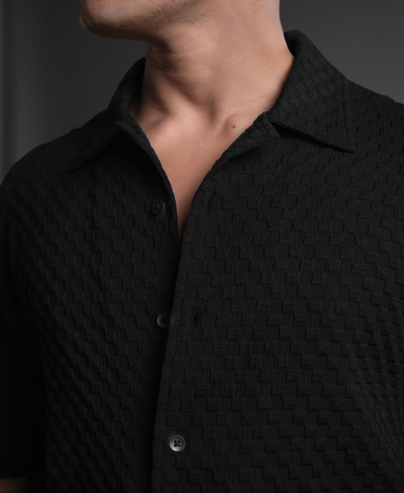 Black Textured Oversized Half Sleeves Shirt